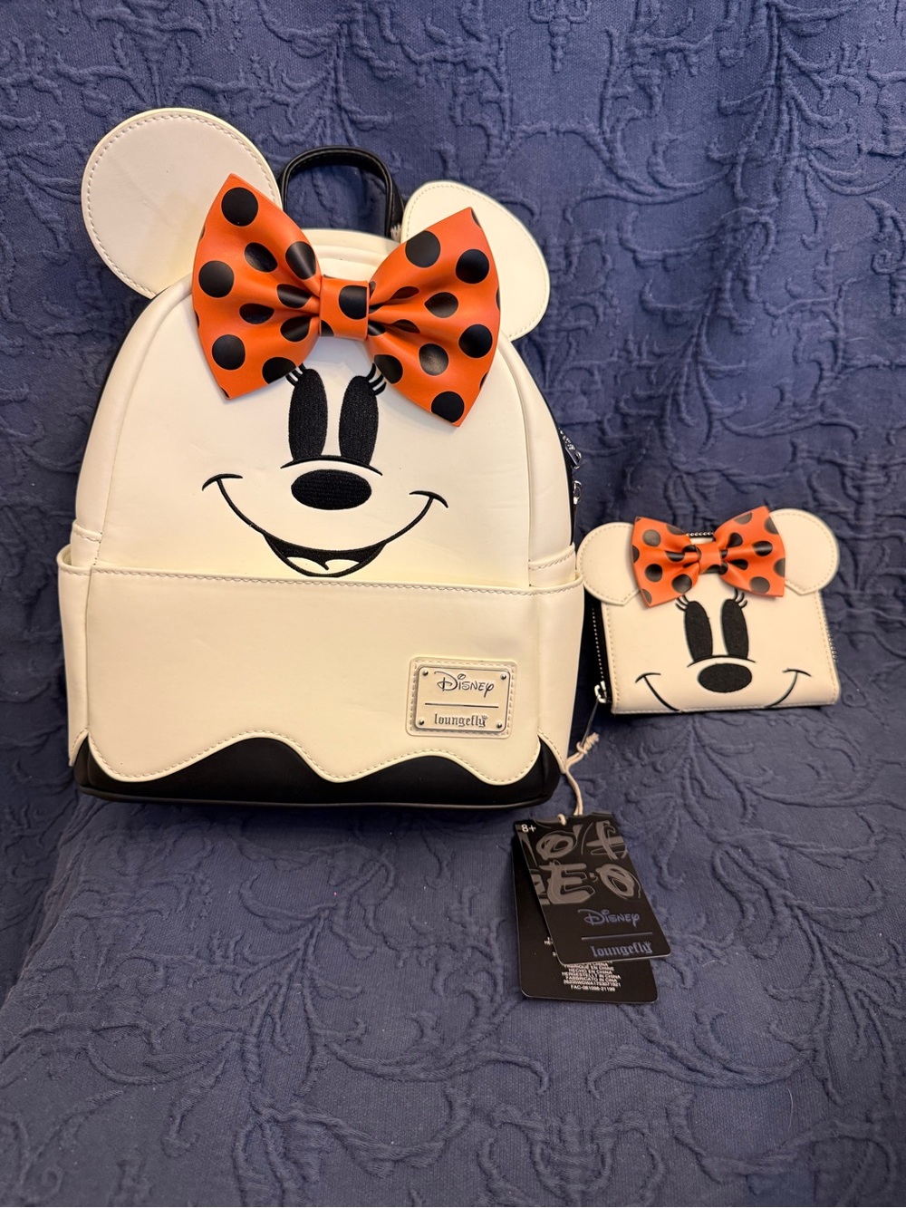 Loungefly Kids Minnie Mouse White Backpack with Orange Polka Dot Bow